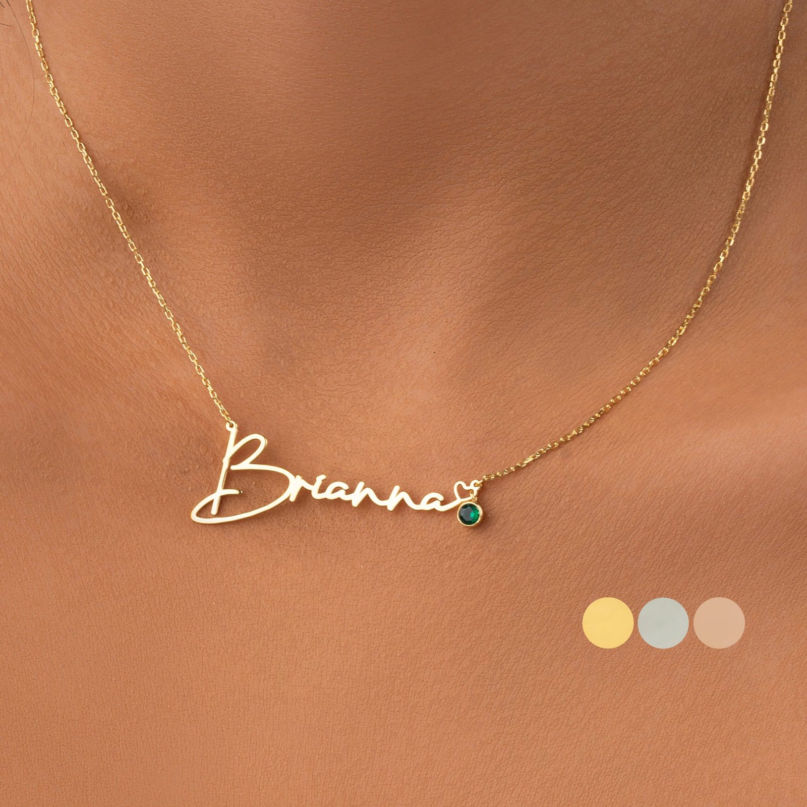 14K Solid Gold Name Necklace with Birthstone • Personalized Name Necklace • Custom Name Necklace • Valentines Day Gift for Girlfriend • Name 14K Solid Gold Name Necklace
