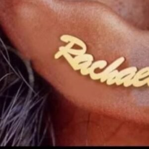 Customized earrings: gold name ear climber with the name Rachael