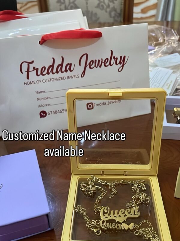 Gold plated necklace gift in the FreddaName gift box and bag